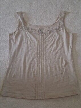 classic elements ♡ lace sequin trim medium 10-12 neutral tank top victorian y2k